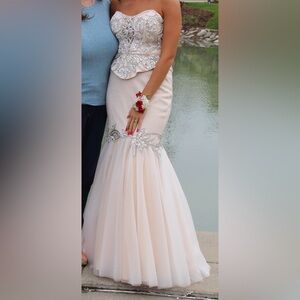 Silver and Cream beaded prom dress